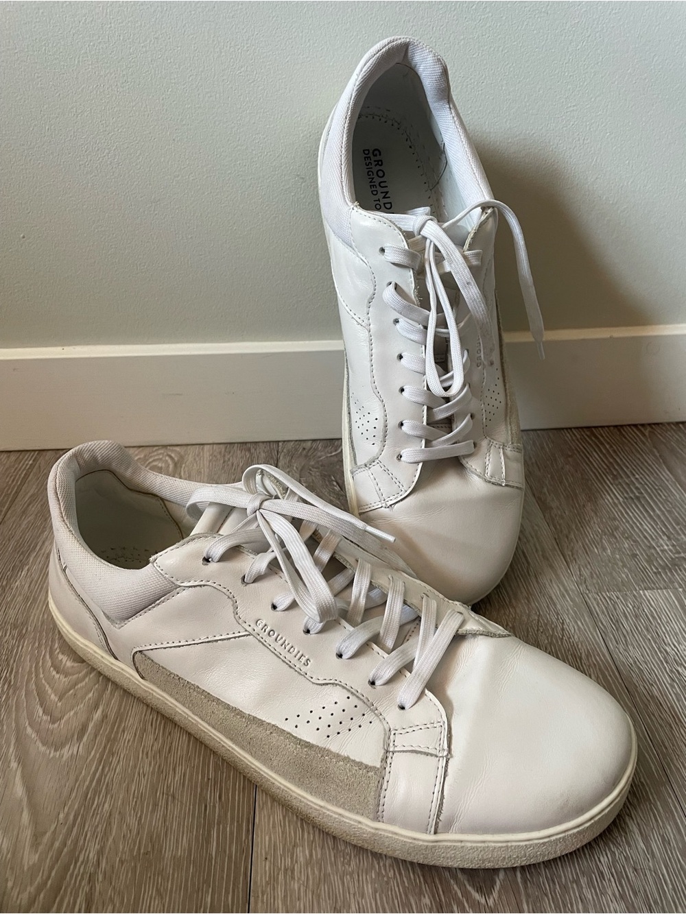 Groundies Barefoot Men’s Shoes White Court Lace Up Sneaker Leather Suede Size 13